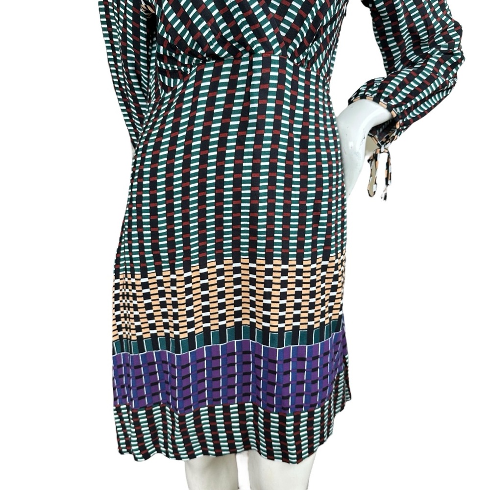 Anthropologie Maeve “Gianna” Geometric Multicolor Retro Faux Wrap Dress 4 Petite - Picture 5 of 9